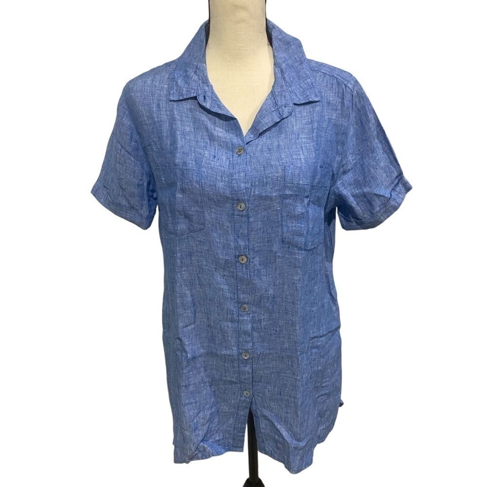 Christian Siriano 100% Linen Button-down Shirt Dress Blue Sz Medium Blue